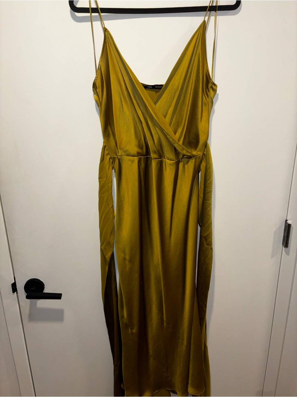 Zara Mustard Satin Wrap Maxi Dress